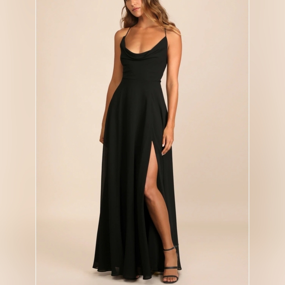 Sophisticated Black Slit Backless Lace Up Maxi Dress